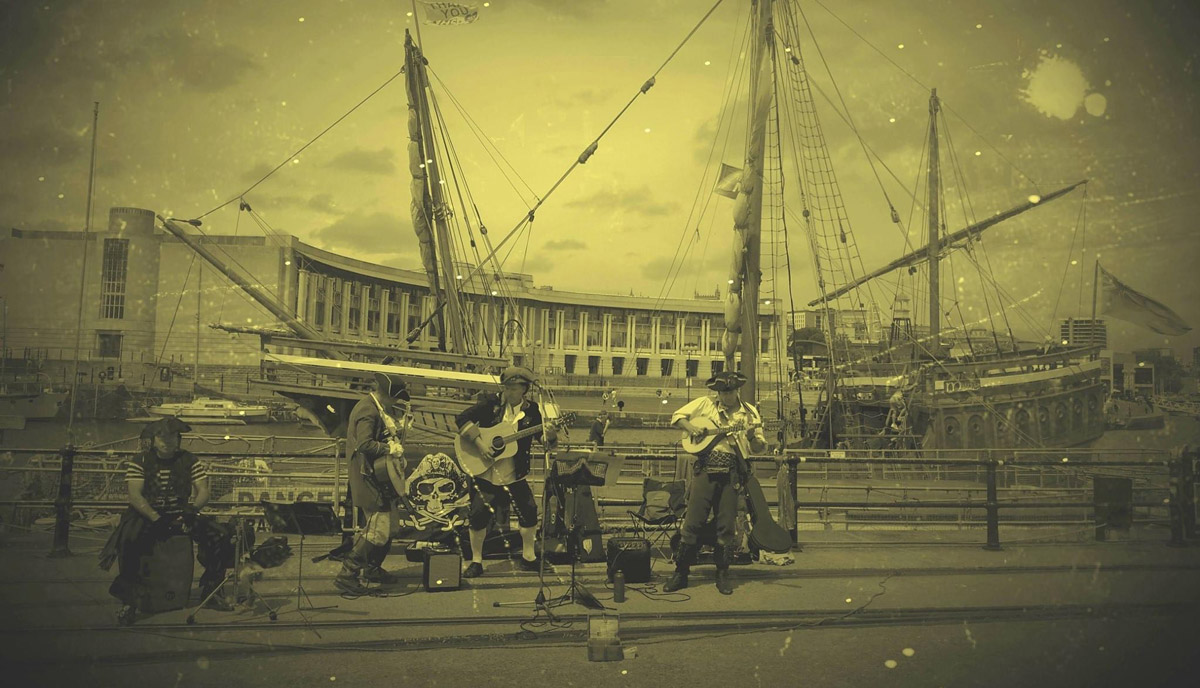 Busking in front of The Matthew on Bristol's Harbourside