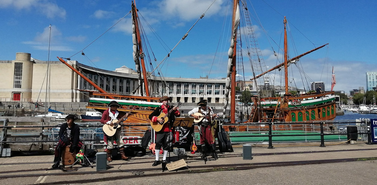 Busking by Bristol's Historic Matthew